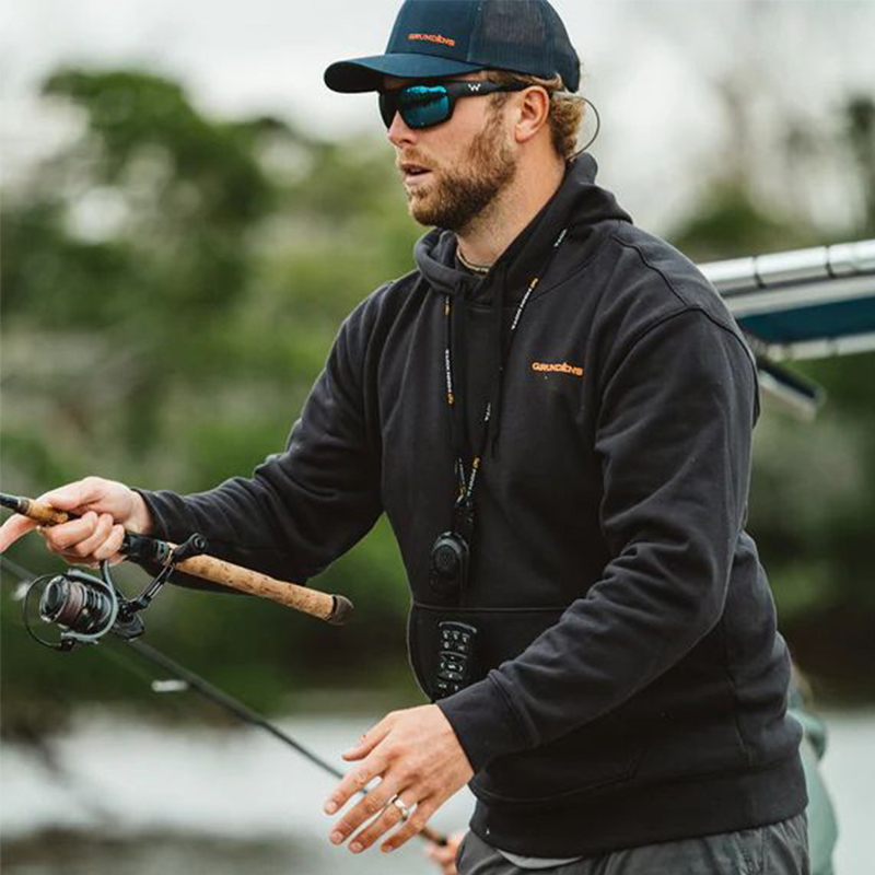 Grundens Displacement DWR Hoodie Logo Anchor Black